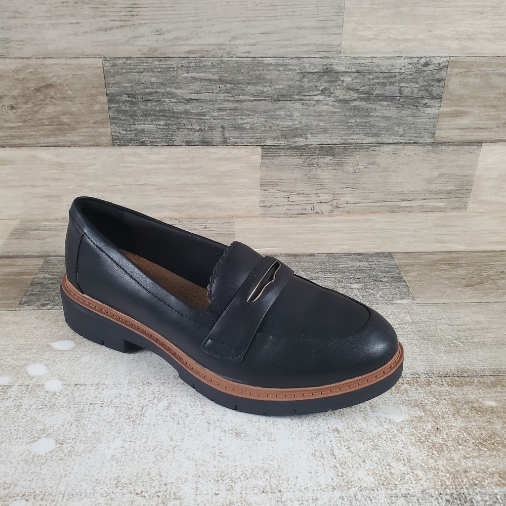 Clarks Westlynn Glow Womens Penny Loafer Sz 7.5 W Black Leather Classic Slip On
